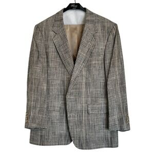 Hart Schaffner Marx 100% Silk Black Beige Herringbone Sport Coat  44 R New